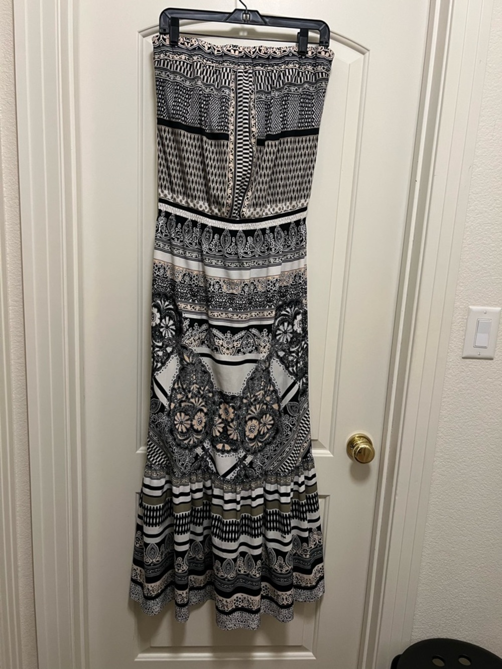 Hale Bob Black and White Printed Strapless Maxi Dress